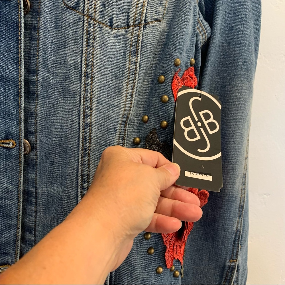 Boom Boom Embroidered Denim Jacket Size Small - Picture 12 of 13
